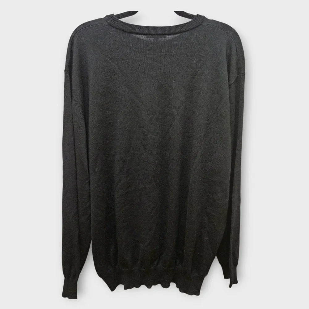 Enzo Montovani Mens XXL Black Argyle 100% Merino ExtraFine Wool Sweater Italy